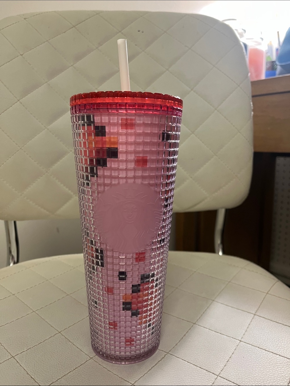 Starbucks Pink Studded Tumbler with Red Lid and Straw